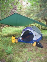 Outdoor Products Nylon Tarp set up in our camp in Southeast Alaska